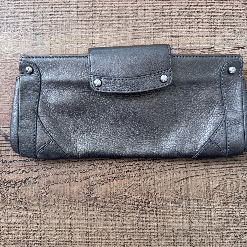 Cole Haan Pewter Metallic Leather Clutch Purse
